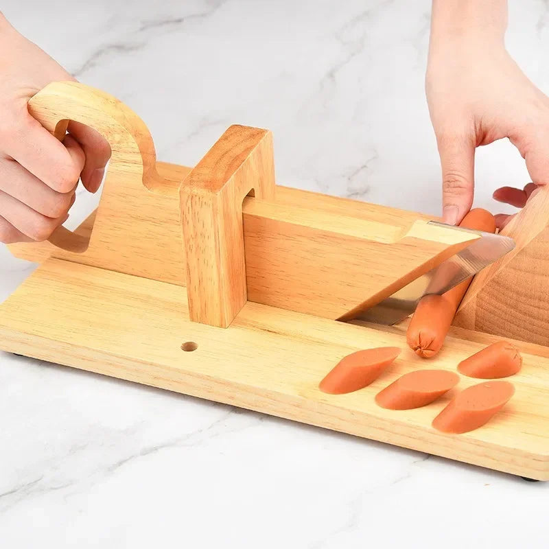 Wooden Sausage Guillotine Meat Slicer Cutter With Blade  Safety Lock Peg, Food Cutters Kitchen accessories Gadget for Home