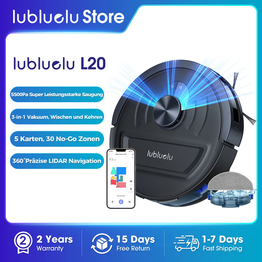 5500Pa Robot Vacuum and Mop, 3 in 1 Robotic Vacuum Cleaner, Lubluelu L20 Smart Mapping, 30 No-go Zones, WiFi/App/Alexa