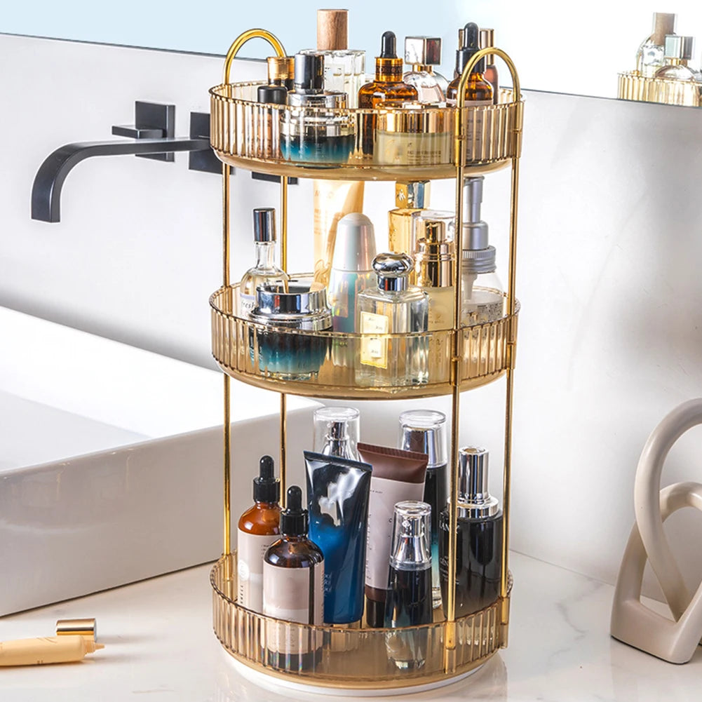 360 Degree Rotating Makeup Organizer Light Luxury Skincare Holder Rack Versatile Space-Saving for Dressing Table Washing Table