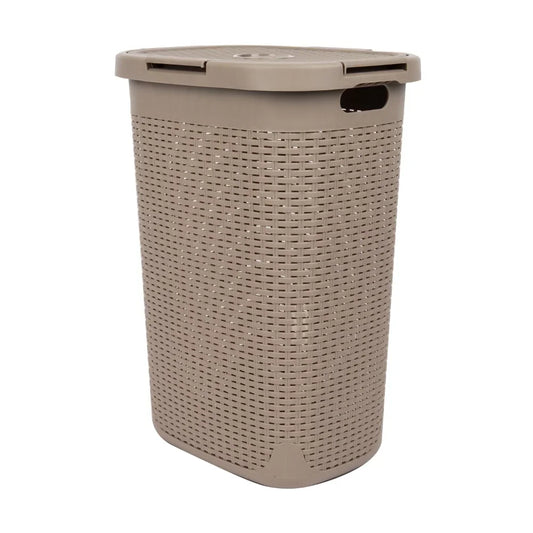 60 Liter Laundry Basket with Cutout Handles & Lid, Brown Metallic,10.10 X 14.25 X 24.00 Inches