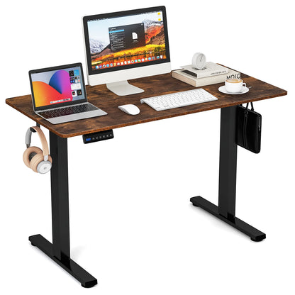 GOFLAME Electric Height Adjustable Standing Desk, 120 x 60cm Ergonomic Rising Computer Desk with 3 Memory Heights