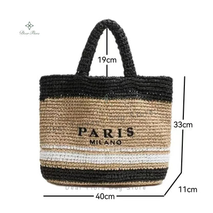 Women Summer Beach Vacation Fashion Straw Knitting Shoulder Bag Hollow Out Handwoven Handbag Portable Large Capacity Casual Tote