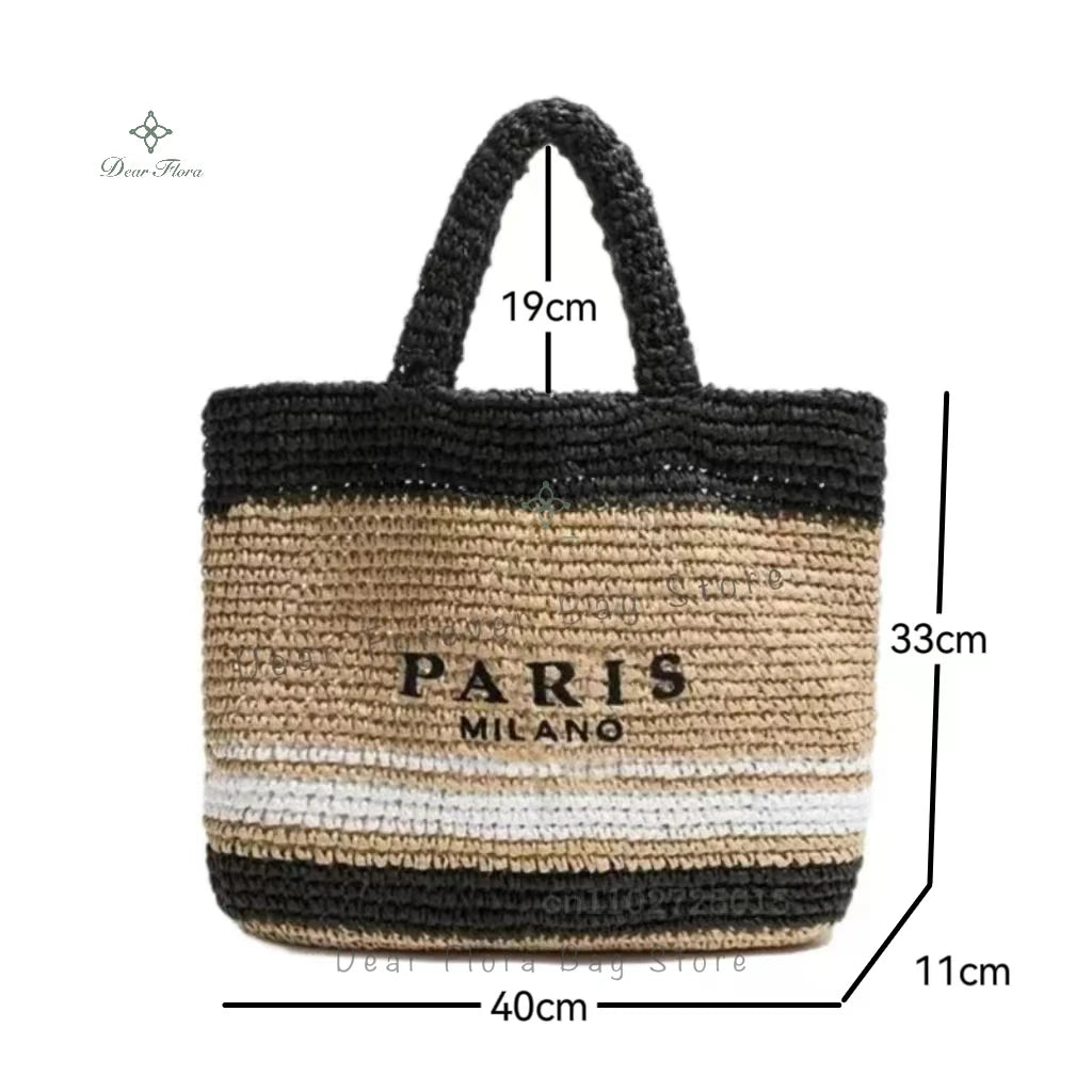 Women's Fashion Large Capacity Handmade Straw Knitting Tote Bag Summer Travel Beach Shoulder Bags Casual Simple Portable Handbag