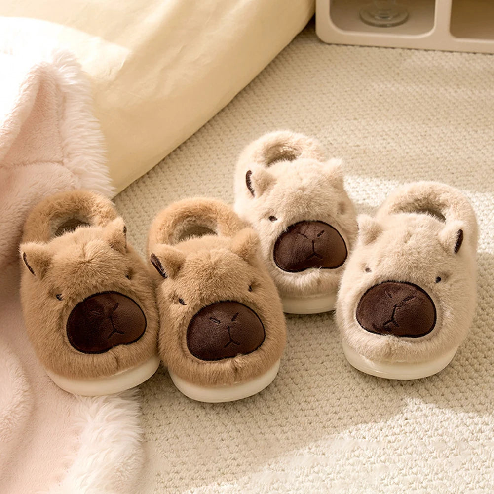 Plush Capybara Slippers Comfortable Slip-on House Shoes Non-Slip Fluffy Couple Slippers Furry Animal Slippers for Indoor Bedroom