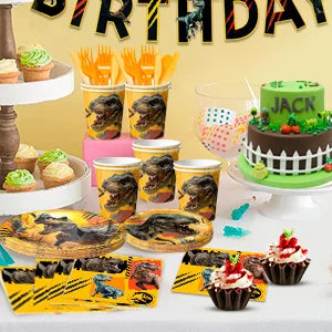 Jurassic World Birthday Decorations Tableware,127pcs Party Decorations Set-Dinosaur Theme Party Plate Cups Napkins Banner etc