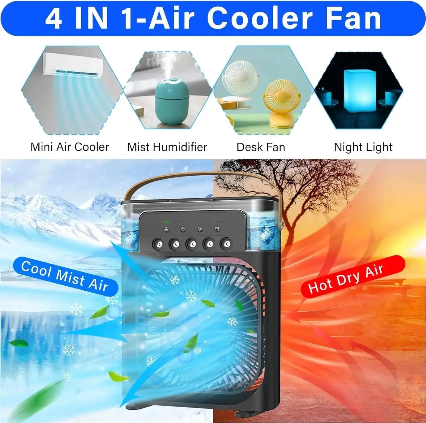 New 3 In 1 Fan AIr Conditioner Household Mini Air Cooler LED Night Light Portable Humidifier Air Adjustment Fan Office Home Fan