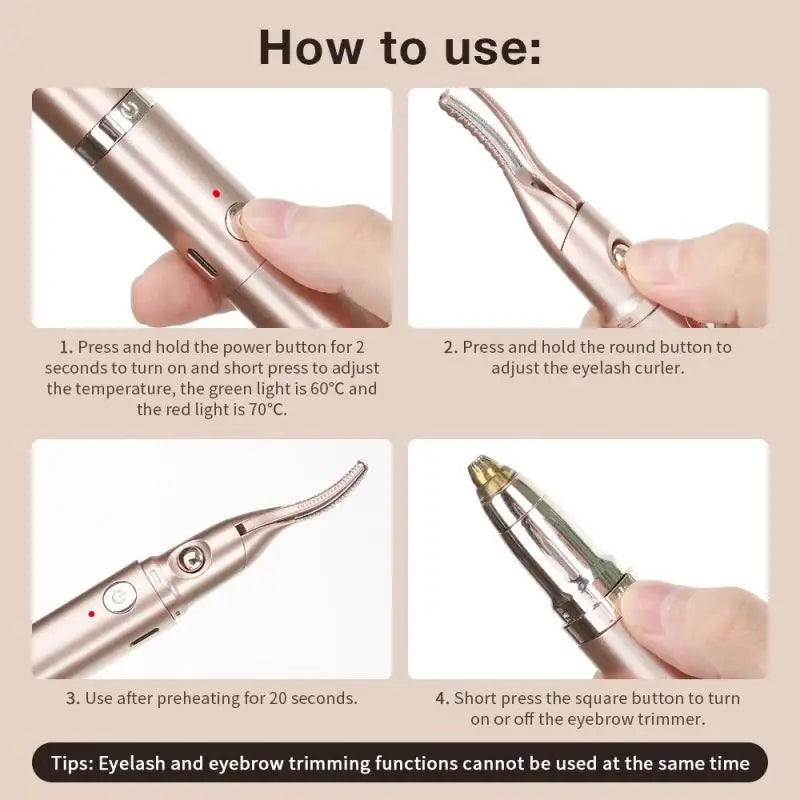 1 heating eyelash curler multifunctional 2-in-1 electric eyelash curler and trimmer, eyebrow shaver, ear and nose hair trimmer