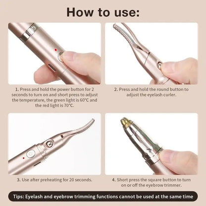 1 heating eyelash curler multifunctional 2-in-1 electric eyelash curler and trimmer, eyebrow shaver, ear and nose hair trimmer