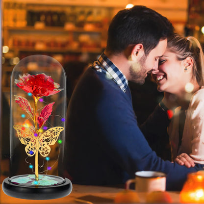 Rose Light Artificial Galaxy Rose Lamp with Butterfly  Colorful LED Rose Flowers In Glass Valentine's Mother Day Gift for Women