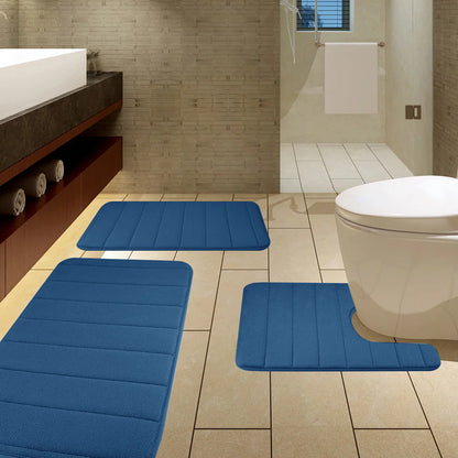 3Pcs Memory Foam Bath Mats Set 40x60CM 50X80CM Rectangle and U-Shaped Bathroom Rugs Non-Slip Soft Water Absorption Toilet Mats