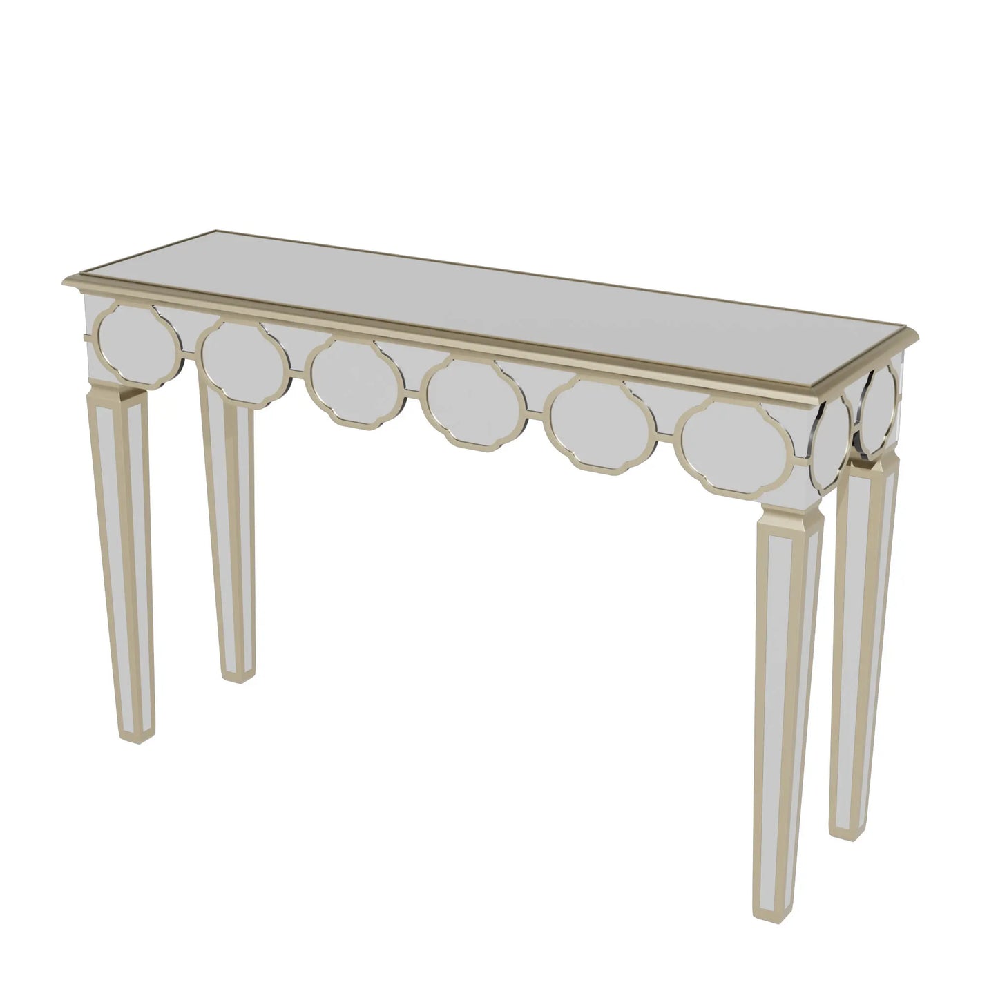 48'' Console Table Rectangular Silver Mirrored Entryway Table with Gold Rim Decor