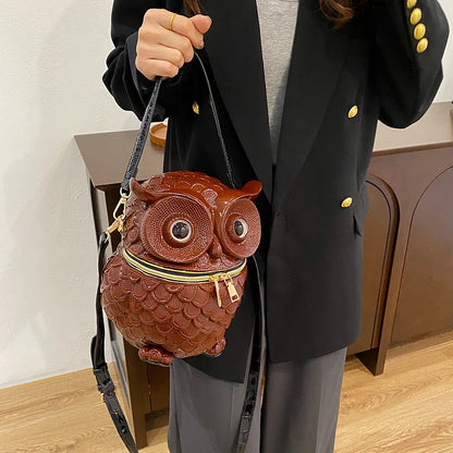 Women 3D Owl Shoulder Bag PU Leather Animal Shape Crossbody Bag Detachable Strap Simulated Owl Satchel Bag Girls Daily Bag