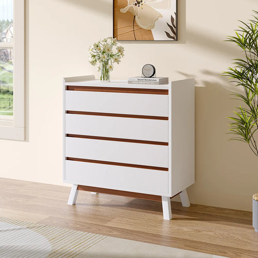 White 4 Tier Bedroom Chest Storage Cabinet,80cm