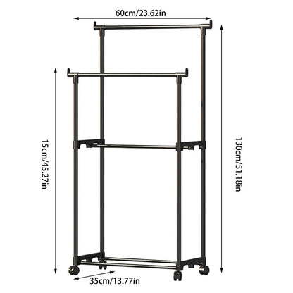 Rolling Garment Rack Metal Clothes Rack On Wheels Closet Organizers And Storage Multi-Functional Wardrobe Space Saver For