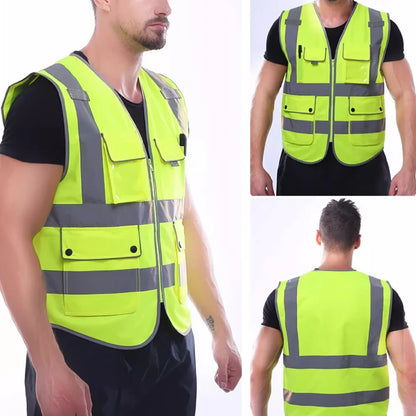 Reflective Vest High Visibility Safety Vests Multi Pockets Construction Workers Security Working Clothes Hi Vis Workwear