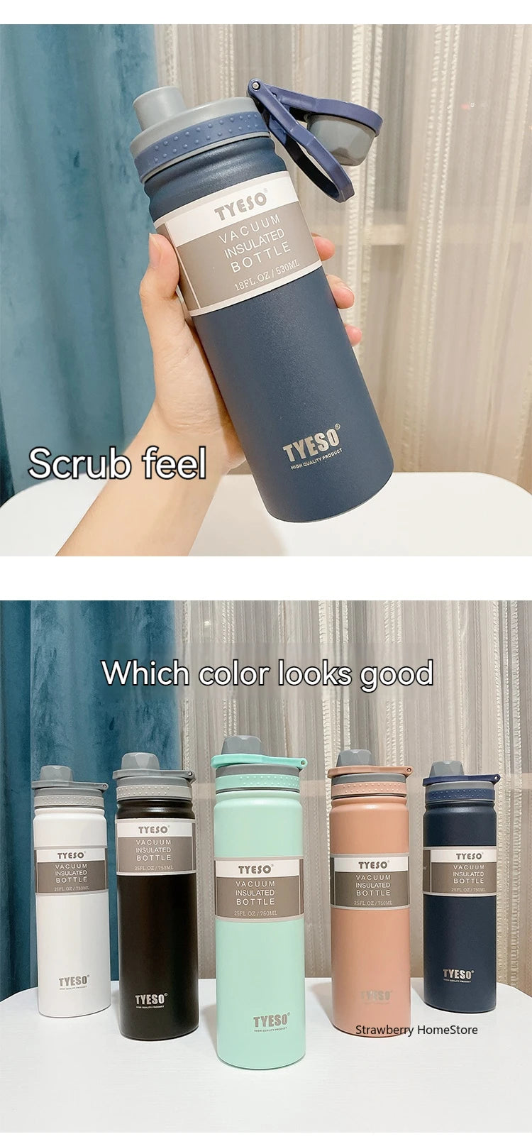 Tyeso 530/750ML Stainless Steel Thermos Bottle Portable Outdoor Sport Water Cup Keeps Cold and Heat High Capacity Thermos Bottle