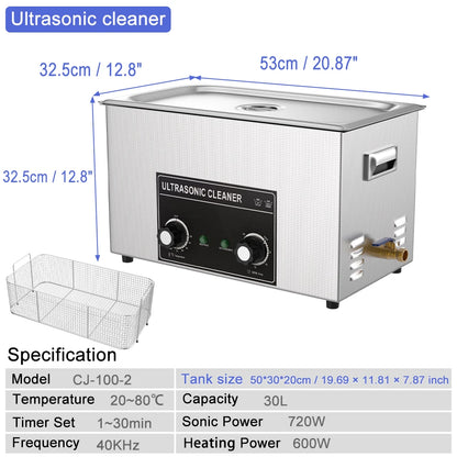 30L Industrial Ultrasonic Cleaner 900w Long Tank Driver Motherboard Automotive Metal Ultra Sonic Cleaner Vinyl Records Washer