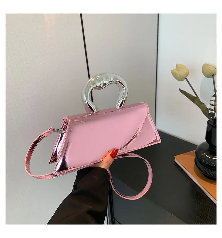 Shiny Leather Handbag And Purse Solid Color Designer Bags For Women Luxury Style Fashion Female Hand Bag High Quality Clutches