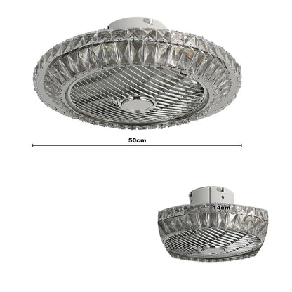 Round Crystal Flush Mount Dimmable LED Ceiling Fan Light