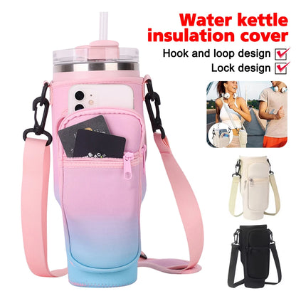 40OZ Water Bottle Carrier Bag with Phone Pocket for Stanley Cup, Water Bottle Holder with Adjustable Strap Thermos Cup Holder