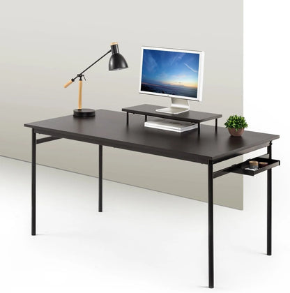 Tresa 140 x 75 cm Black Adjustable Metal Desk with Storage and Monitor Stand