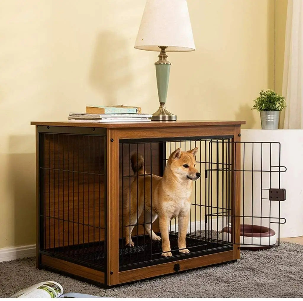 Wooden and Metal Pet Cage, Dog Crate, End Table Furniture, Double Doors, Removable Tray, Cage, Kennel House, 25 in, 32 in, 39 in