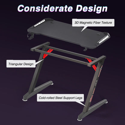 140CM Extra Large Dynamic RGB LED Lights Gaming Desk Sturdy Home Office PC Computer Desk Gamer Table Metal Legs