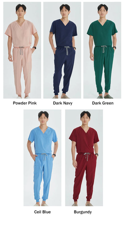 Unisex Medical Uniforms V-neck Top Jogger Pants Scrub Set Stretch Surgical Workwear Dentist Vet Nursing Suit Doctor Outfit S21