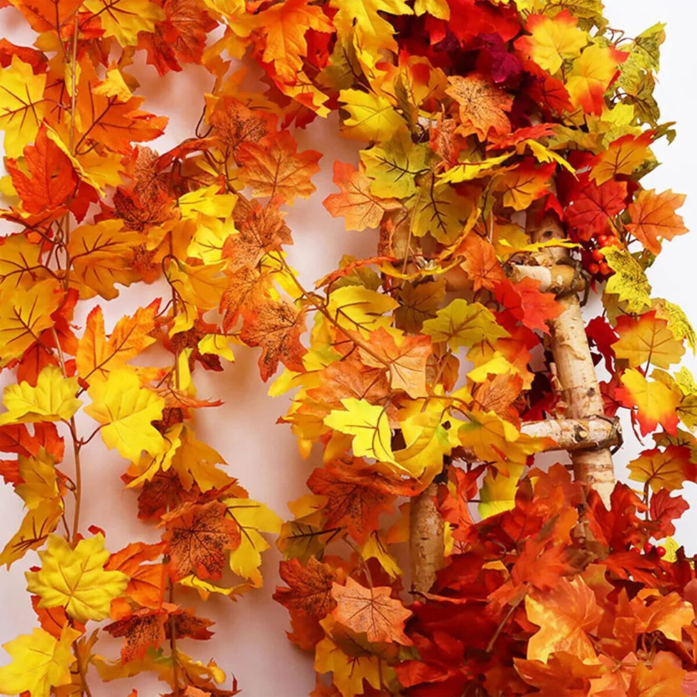 175Cm Artificial Autumn Fall Maple,Leaves Garland Hanging Plant Home Party Decor