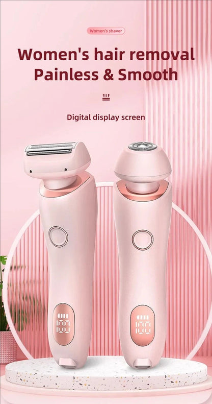 2-in-1 painless home hair removal device for women, hair trimming and shaving electric depilator for pubic hair, armpit hair,