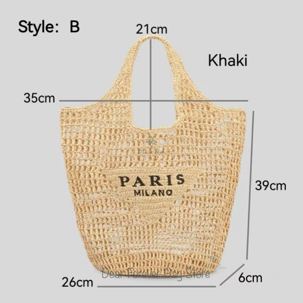 Women Summer Beach Vacation Fashion Straw Knitting Shoulder Bag Hollow Out Handwoven Handbag Portable Large Capacity Casual Tote