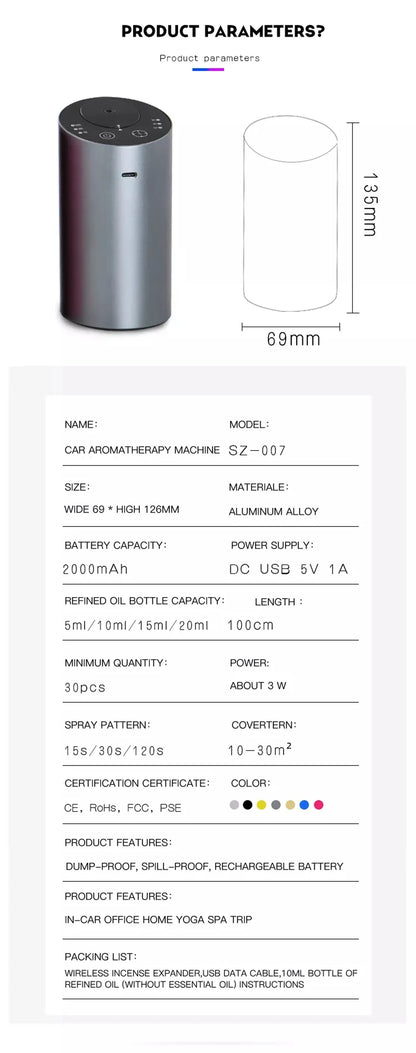 Fragrance Machine Aroma Diffuser Electric Scent Diffuser Nebulizer For Car Air Fresheners Diffuser Essential Oils Vaporizer