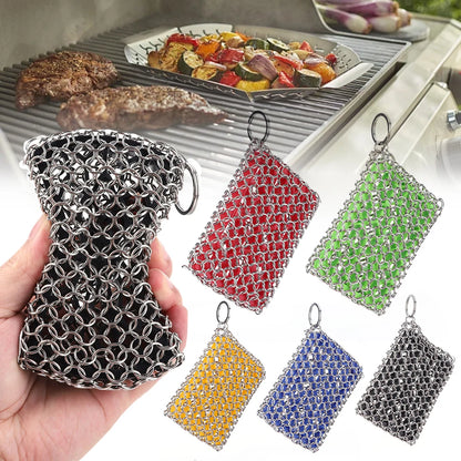 Stainless Steel Cast Iron Scrubber Skillet Chainmail for Cast Iron Pan Chain Mail Scrubber Cast Iron Sponge Metal Scrubber