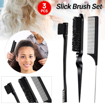 3Pcs Slick Brush Set Hair Brush Teasing Comb Edge Hair Brush Grooming