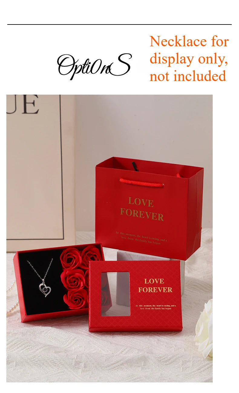 Window Opening Jewelry Box Romantic 6 Rose Pendants Ring Bracelet Valentine's Day Eternal Flower Jewelry Gift Packaging Box Bag