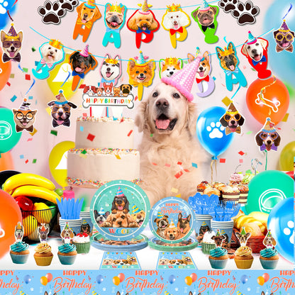 Puppy Birthday Party Supplies for Kids,159pcs Birthday Party Supplies&Tableware Set Dog Party Plates Cups Napkins Banner Balloon