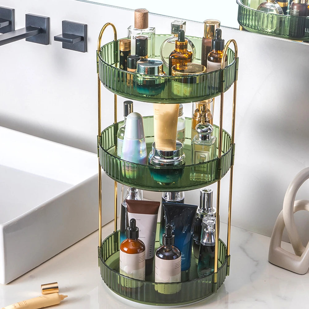 360 Degree Rotating Makeup Organizer Light Luxury Skincare Holder Rack Versatile Space-Saving for Dressing Table Washing Table