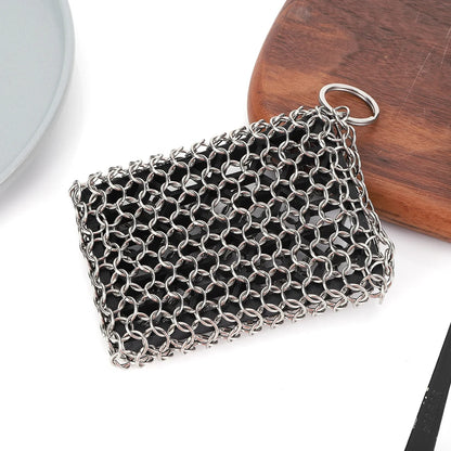 Stainless Steel Cast Iron Scrubber Skillet Chainmail for Cast Iron Pan Chain Mail Scrubber Cast Iron Sponge Metal Scrubber