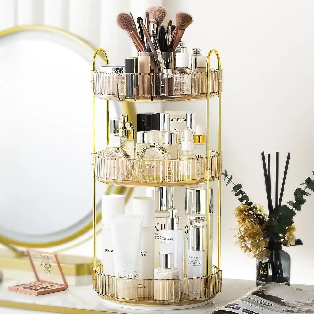 360° Rotating Cosmetics Storage Rack Large-capacity Perfume Skin Care Product Organizer Toilet Dressing Table Storage Shelf