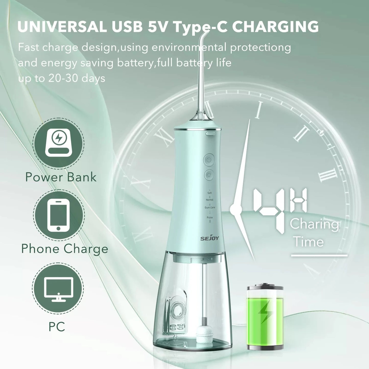 Sejoy Oral Irrigator Dental Water Pick Magnetic Charging Water Flosser High Pressure Dental Irrigator