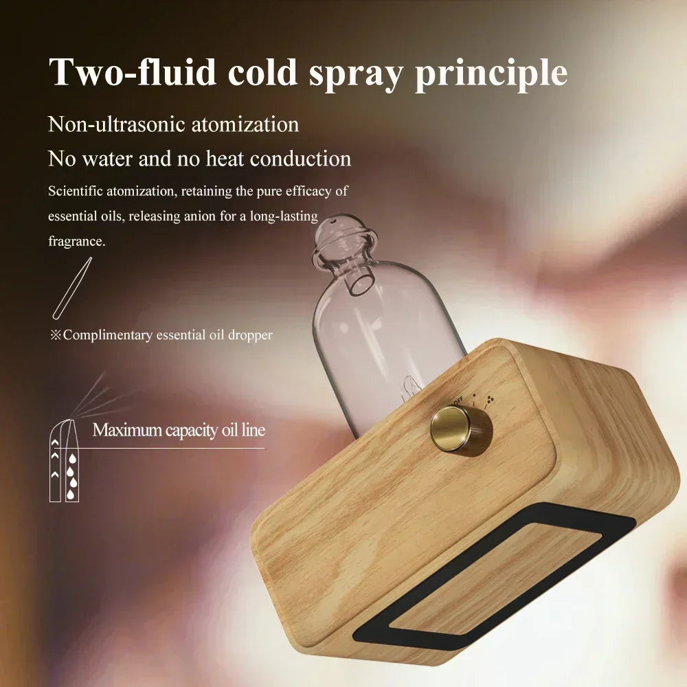 Rechargeable Waterless Essential Oil Diffusers Wood and Glass Aroma Nebulizer Electric Smell for Home Living Room Office Gift