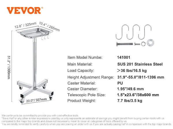 VEVOR Stainless Steel Cart 3/2/1 Layers Lab Utility Cart Medical Cart W/ Lockable Universal Wheels for Lab Clinic Kitchen Salon