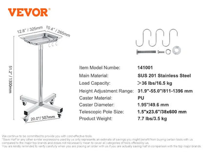 VEVOR Stainless Steel Cart 3/2/1 Layers Lab Utility Cart Medical Cart W/ Lockable Universal Wheels for Lab Clinic Kitchen Salon