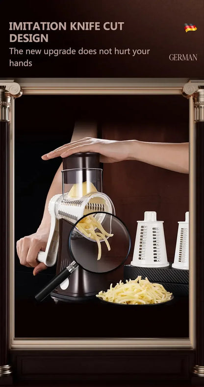 Rotary Cheese Grater Shredder Round Mandolin Slicer with Handle and 5 Drum Blades Kitchen Manual Vegetable Slicer Nuts Grinder