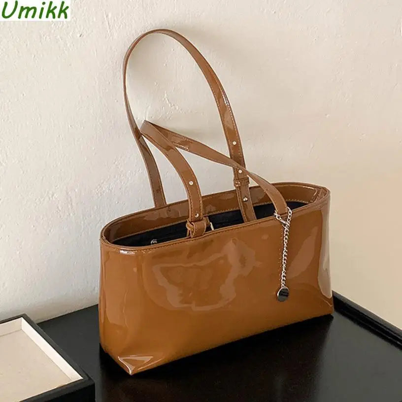 Patent Leather Women's Bag Luxury Designer Handbag Large Capacity Simple Tote Bag High-end Ladies Shoulder Bag Square Design Bag