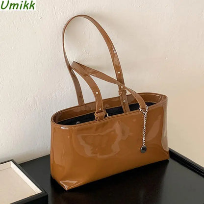 Patent Leather Women's Bag Luxury Designer Handbag Large Capacity Simple Tote Bag High-end Ladies Shoulder Bag Square Design Bag