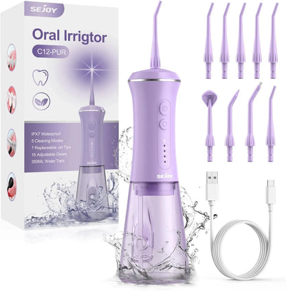 Water Flosser Cordless Electric Teeth Oral Irrigator Rechargeable 5 Modes 9 Jet Tips Portable Irrigator Dental for Travel Home