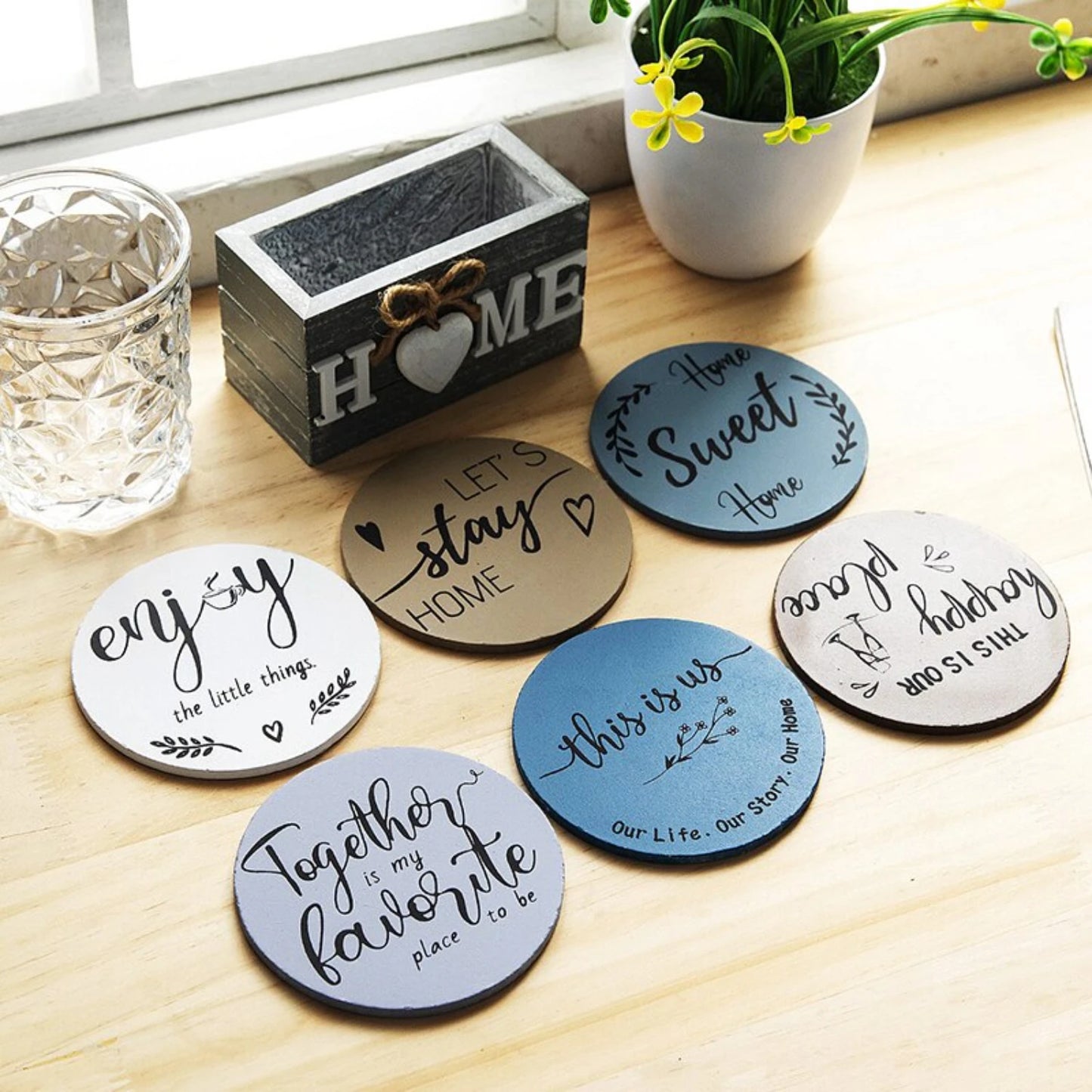 Beautiful Love Insulated Wooden Coasters Set for Kitchen Tableware - Anti-Scald Cup Trays Perfect for Household Use and Decor Ac