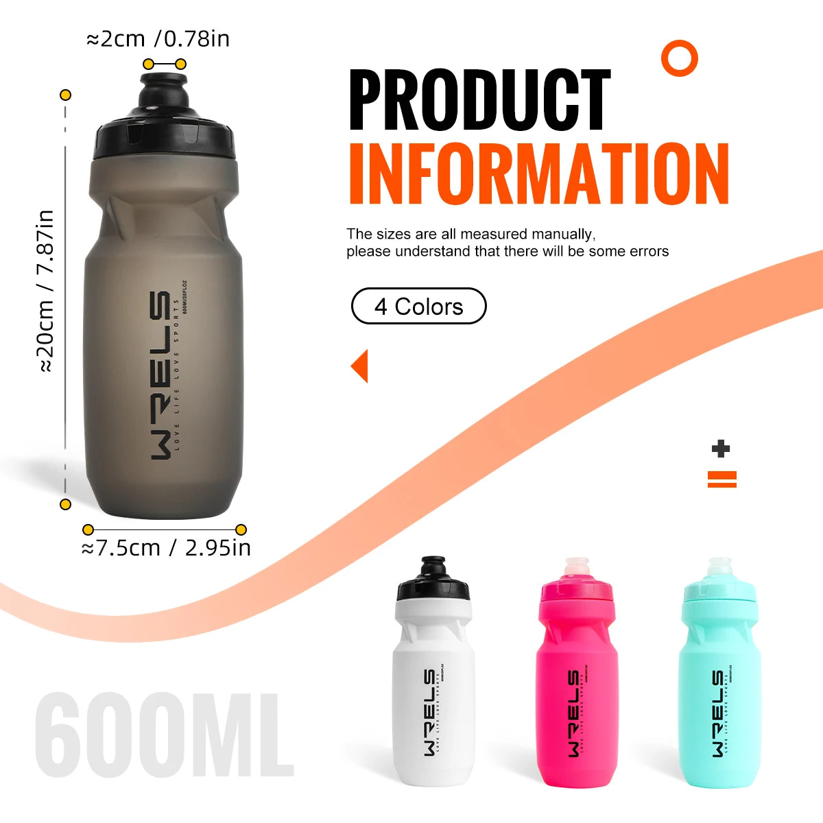 WRELS Bicycle Water Bottle 600ml Bike Bottle Outdoor Sport Cycling Kettle Bottle Bike Portable Bike Cup