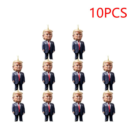 10PCS Cartoon Trumps Pendant Crossborder Acrylic Flat Car Interior Pendant Keychain Pendant Car Rearview Mirror Backpack Keyring